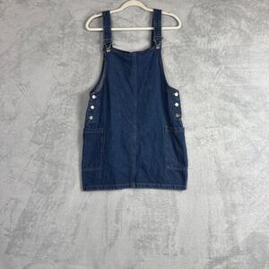 Sybilla Womens Denim Overall Mini Dress Dark Wash Blue Jumper Medium Festival